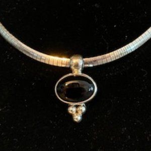 TAXCO Black onyx slide/pendant set in 925 sterling silver, chain NOT included